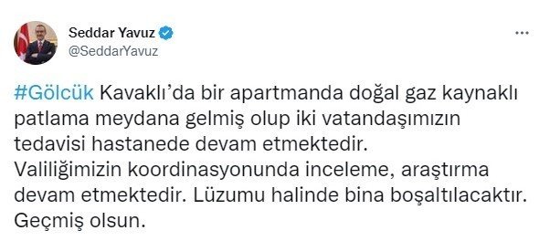 Kocaeli Valisi Yavuz’dan Patlamaya İlişkin Açıklama