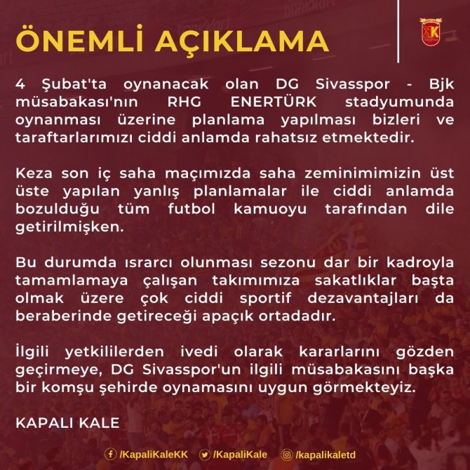 Kayserispor Taraftarından Tff’ye Çağrı