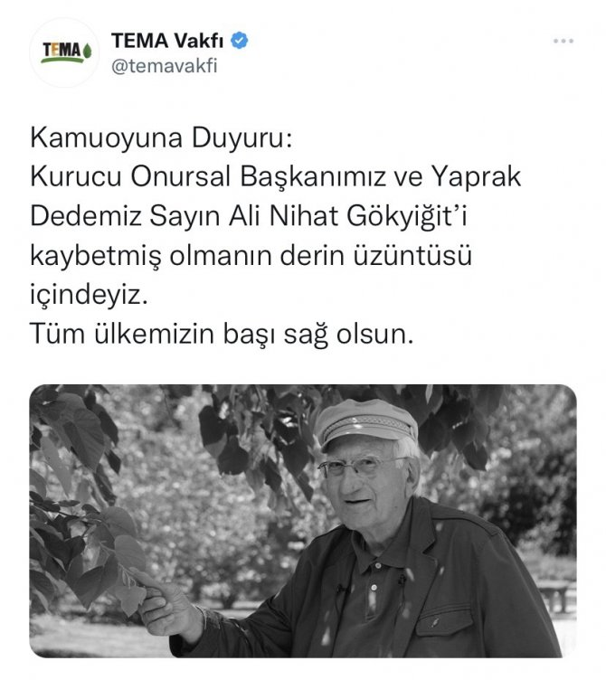 Tema Vakfı Onursal Başkanı Ali Nihat Gökyiğit Hayatını Kaybetti