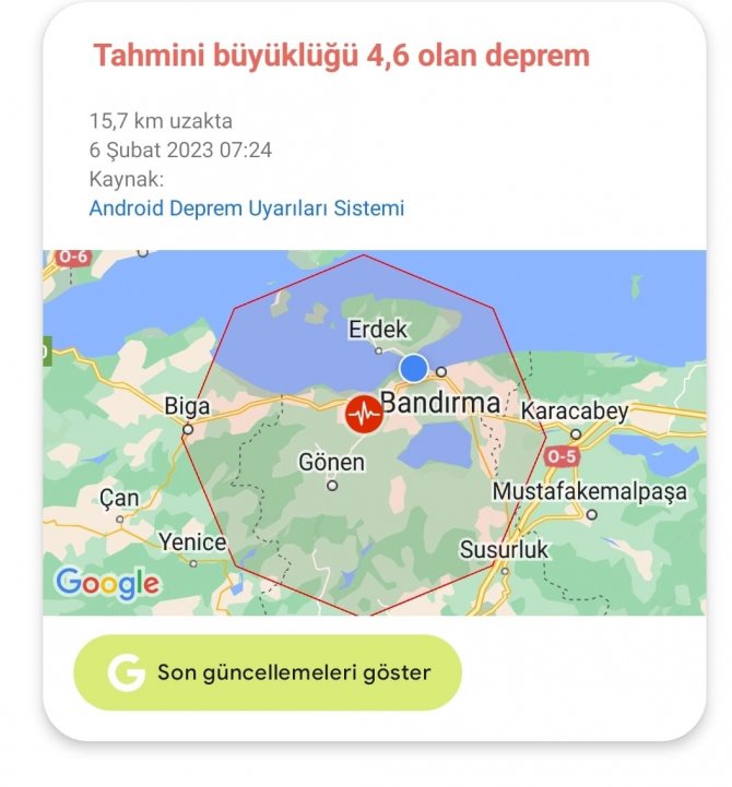 Gönen’de 4,1 Büyüklüğünde Deprem