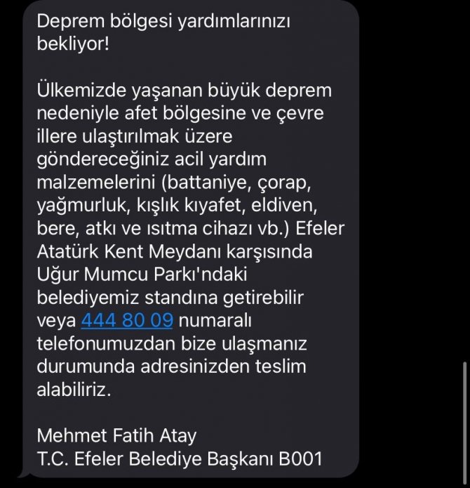 Efeler Belediyesi’nden Deprem Bölgesine Yardım Çağrısı
