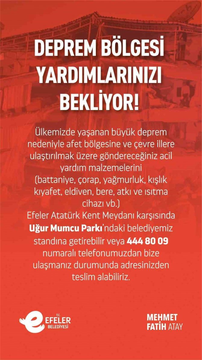 Efeler Belediyesi’nden Deprem Bölgesine Yardım Çağrısı