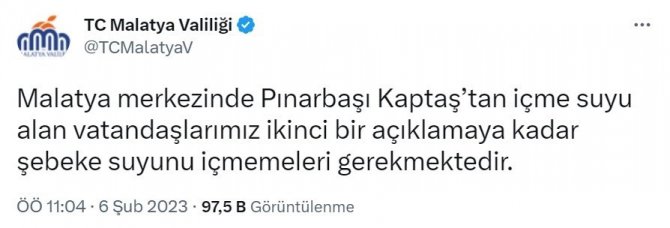 Malatya’da İçme Suyu Uyarısı