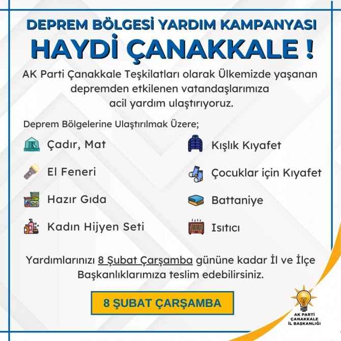 Çanakkale’den Deprem Bölgesine Yardım Kampanyası