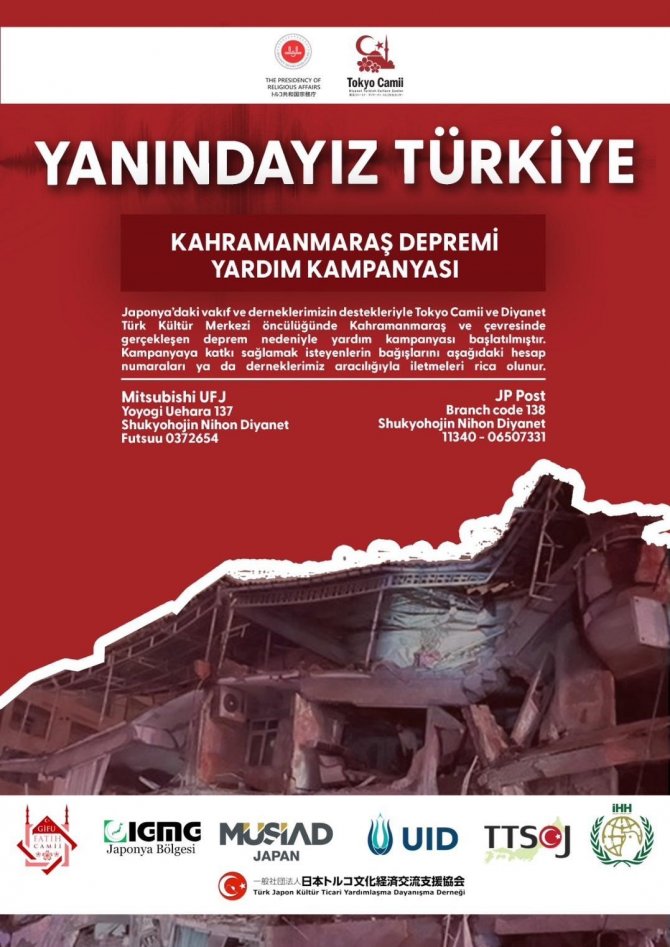 Japonya’daki Türk Sivil Toplum Kuruluşlarından Deprem Bölgesine Destek