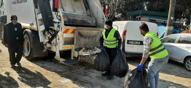 Marmaris Temizlik Ekipleri Afet Bölgesinde Canla Başla Çalışıyor