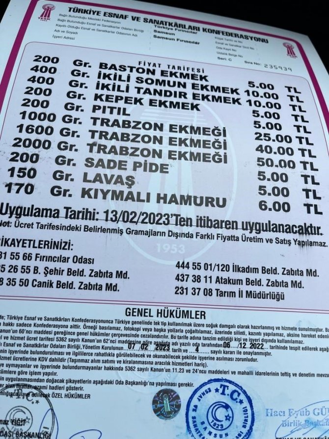 Samsun’da Ekmek 5 Tl Oldu