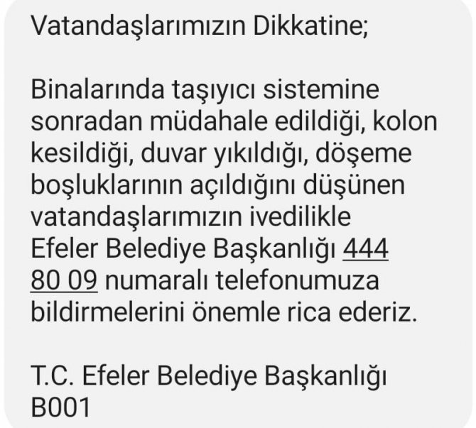 Efeler Belediyesinden Vatandaşlara Bina Güvenliği Uyarısı