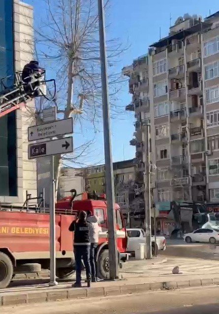 Kahramanmaraş’ta Depremde Hasar Gören Binada Mahsur Kalan Kedi Kurtarıldı