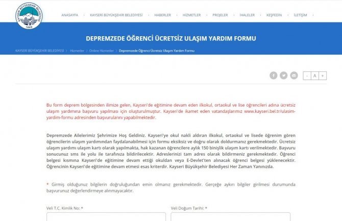 Kayseri Büyükşehir’den Depremzede Öğrencilere Ücretsiz Ulaşım İ̇mkanı