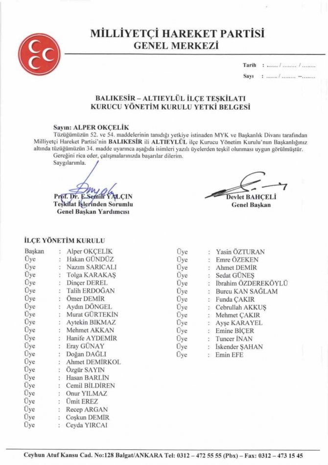 Mhp Altıeylül İ̇lçe Başkanı Alper Okçelik Oldu