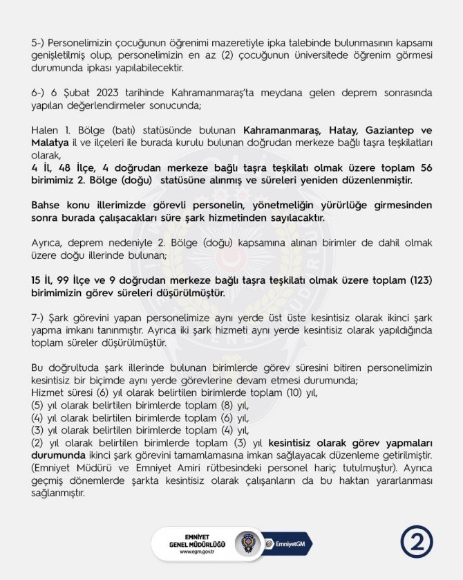 Emniyet Hizmetleri Sınıfı Mensupları Atama Ve Yer Değiştirme Yönetmeliği’nde Değişiklik