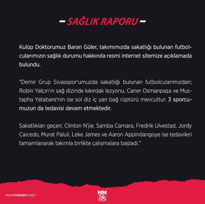 Sivasspor’da Şok Sakatlıklar