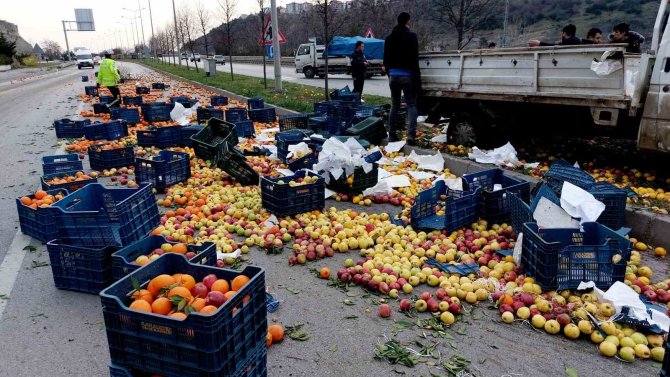 Meyve Yüklü Kamyonet Kaza Yaptı, Meyveler Yola Saçıldı: 1 Yaralı