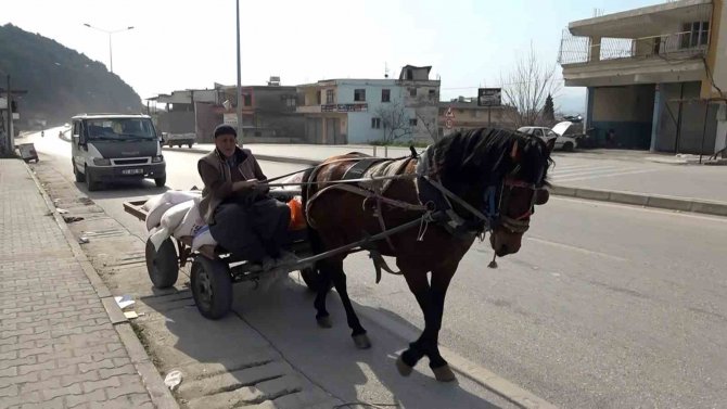 Depremde Yıkılan Ahırını Tamir Etmek İçin At Arabasıyla Kilometrelerce Yol Yapıyor