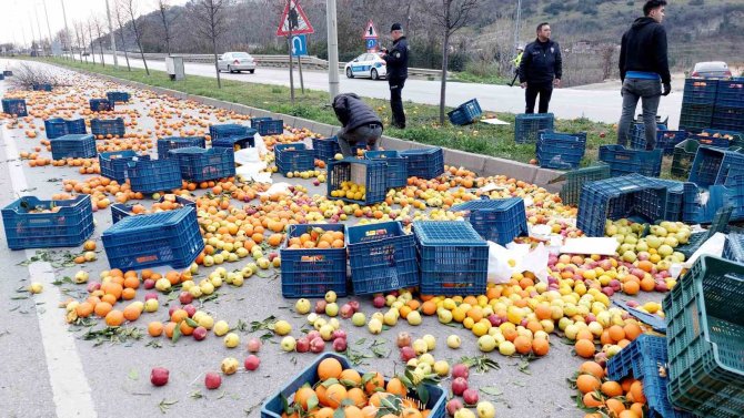 Meyve Yüklü Kamyonet Kaza Yaptı, Meyveler Yola Saçıldı: 1 Yaralı