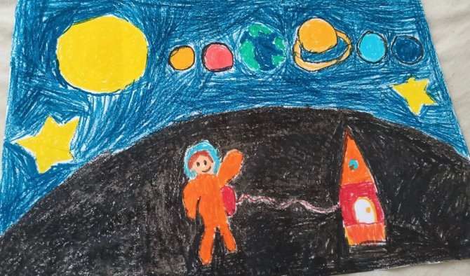 Tavşanlı Hande Gül Anokulu Öğrencisi Yaptığı Uzay Temalı Resim İle Türkiye Birincisi Oldu