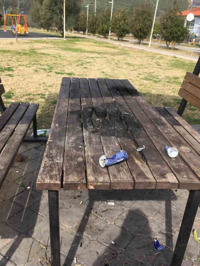 Köyceğiz’de Parkta Bulunan Kimliği Belirsiz Kişiler Tarafından Yakıldı