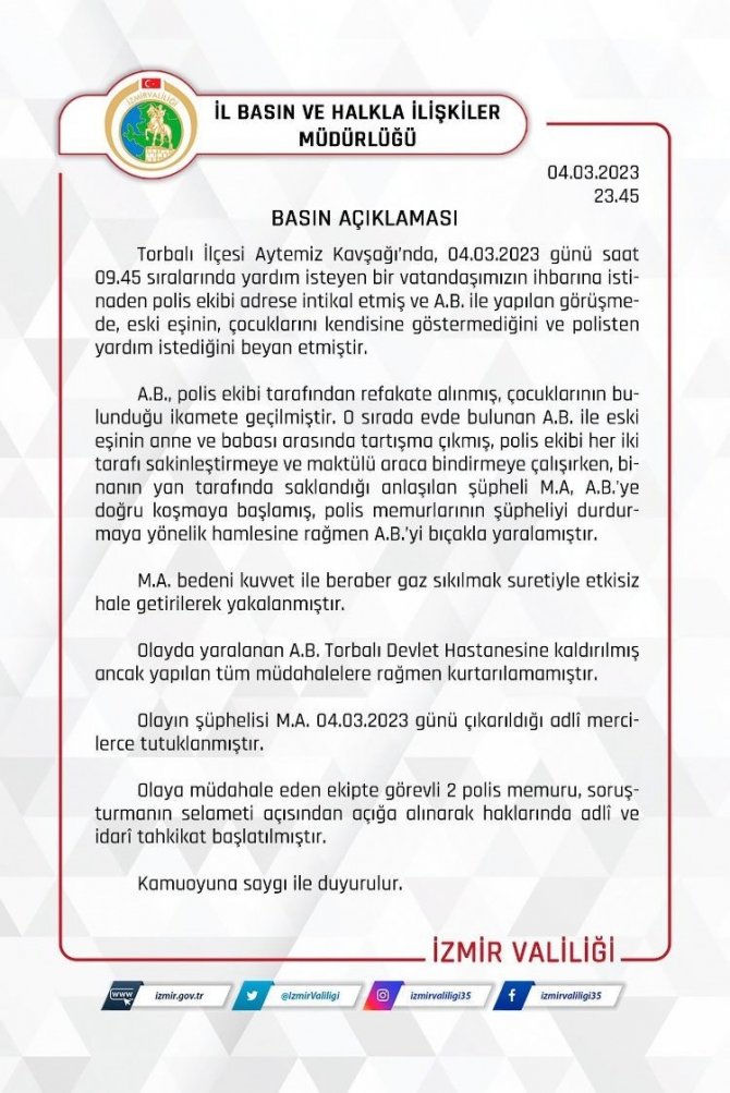Torbalı’daki Kadın Cinayetindeki İki Polis Açığa Alındı