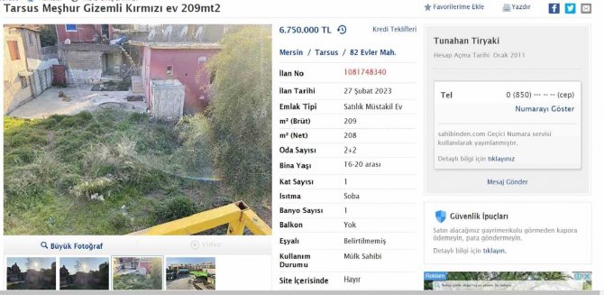 Mersin’deki ’Gizemli Ev’ 6 Milyon 750 Bin Liraya Satışa Çıktı
