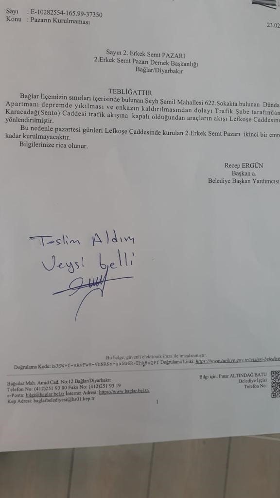 Diyarbakır’da İki Noktada Semt Pazarı İkinci Bir Emre Kadar Kurulmayacak