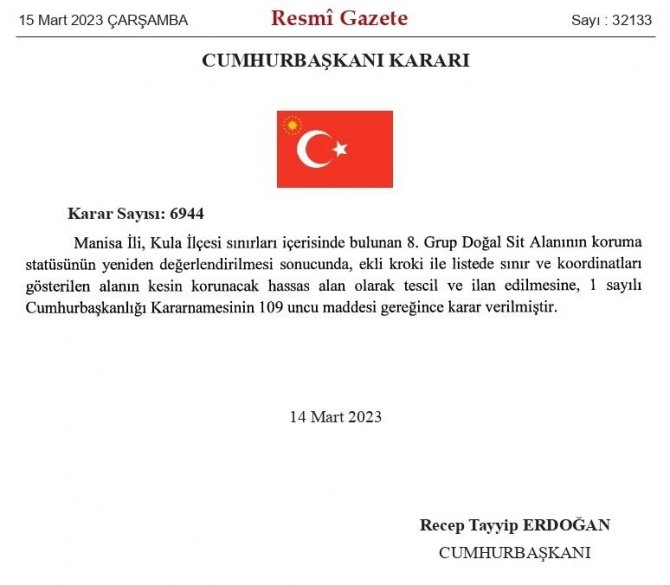 Erdoğan İmzasıyla Kula Jeoparkı Kesin Korunacak