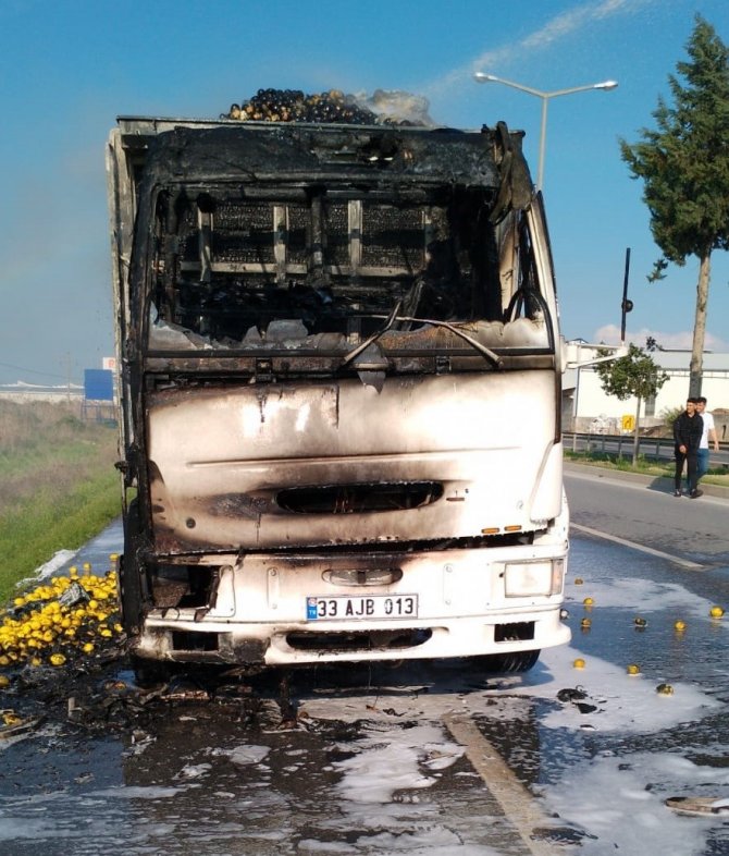 Limon Yüklü Kamyonda Çıkan Yangın Maddi Hasara Neden Oldu