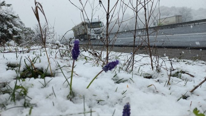 Anadolu Otoyolu Düzce-sakarya Sınırında Kar Etkili Oluyor