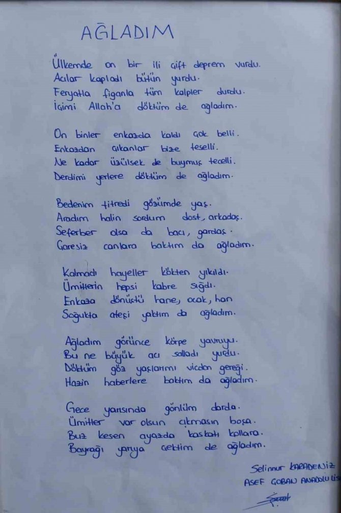 Başkan Çiftçi’den ‘Ağladım’ Şiirine Ödül