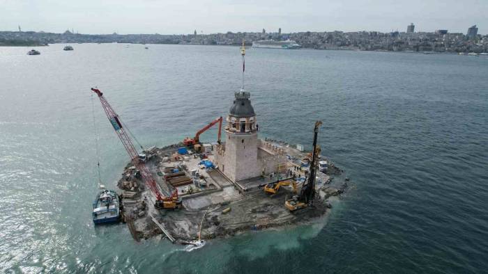 Kız Kulesi’nde Sona Yaklaşıldı, Dron İle Havadan Görüntülendi