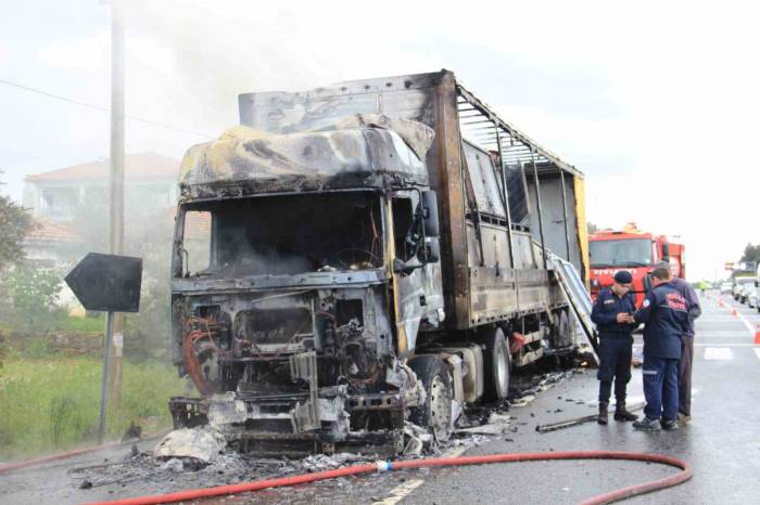 Güneş Paneli Taşıyan Tır Milyon Dolarlık Yükü İle Birlikte Yandı