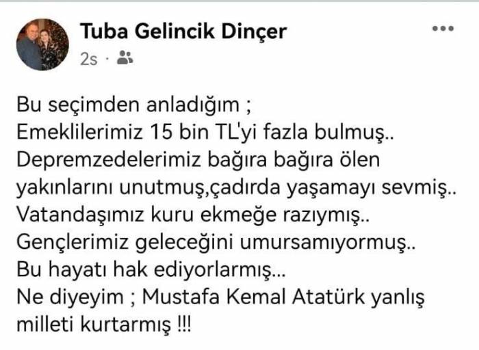 Chp’li Başkan Dinçer’in Eşinden Tepki Çeken Paylaşım: “atatürk Yanlış Milleti Kurtarmış"