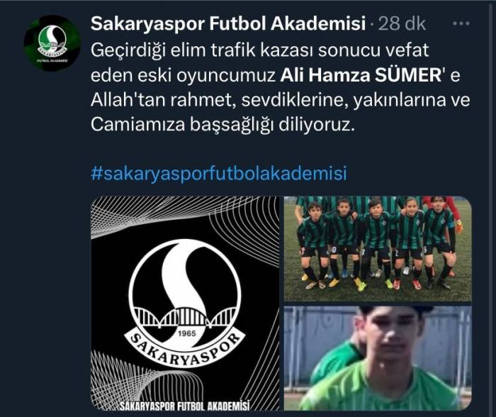 15 Yaşındaki Futbolcu Kazada Hayatını Kaybetti