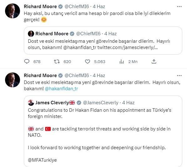 İngiltere Dış İstihbarat Servisi Başkanı Moore’dan Kalın’a Esprili Tebrik