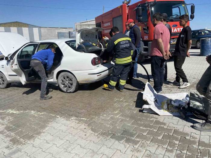 Egzoza Kaynak Yapılan Otomobil Yanmaktan Son Anda Kurtuldu