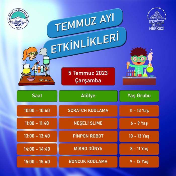 Kayseri Bilim Merkezi’nde ‘temmuz Ayı Etkinlikleri’