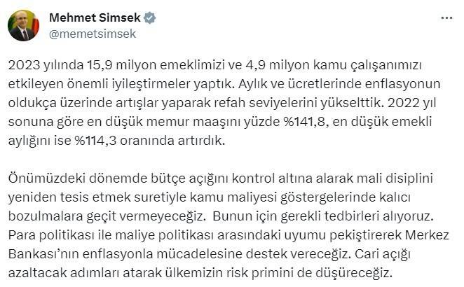 Bakan Şimşek: “mali Disiplini Yeniden Tesis Etmek Suretiyle Kamu Maliyesi Göstergelerinde Kalıcı Bozulmalara Geçit Vermeyeceğiz”