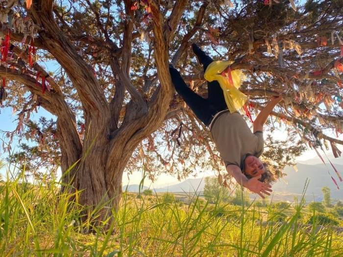 Profesörden Orman Yangınlarına Karşı İlginç Eylem: Dilek Ağacına Çaput Yerine Kendini Bağladı