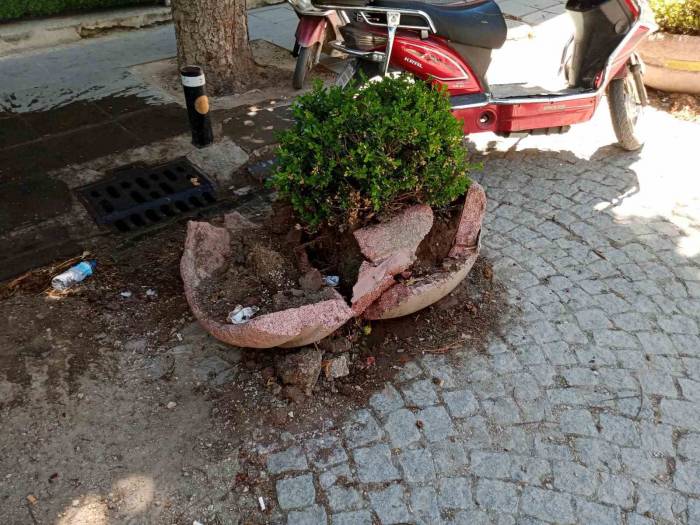 Eskişehir’de Dikkatsiz Sürücü Aracını Park Ederken Beton Saksıyı Kırdı