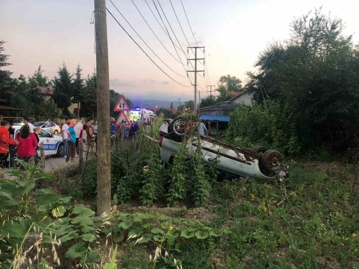 Alkollü Sürücü Bahçeye Daldı, Takla Attı