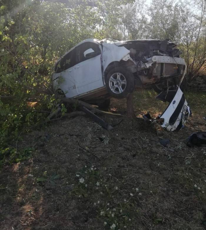 Sürücü Kontrolünü Kaybetti, Ağacı Kıran Araç Asılı Kaldı