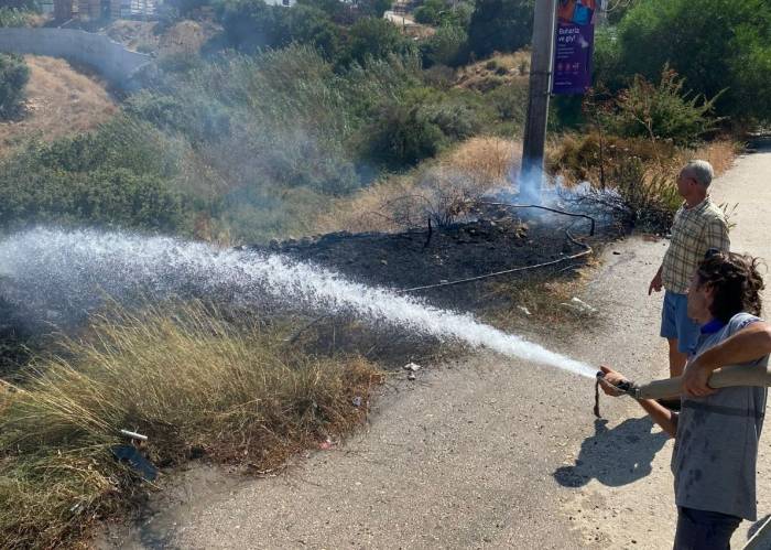 Yol Kenarında Çıkan Yangın Büyümeden Söndürüldü