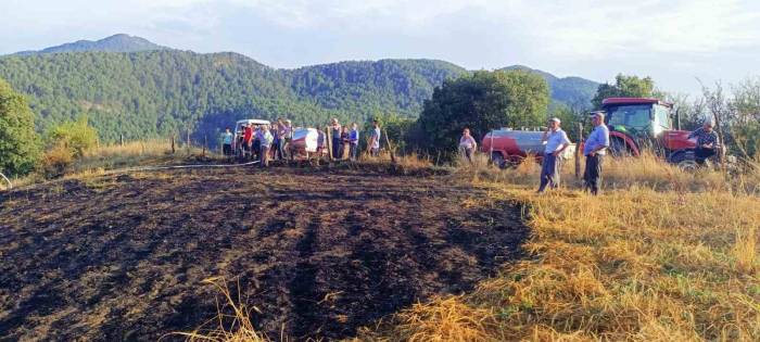 Tarla Yangını Ormana Sıçramadan Köylüler Tarafından Söndürüldü