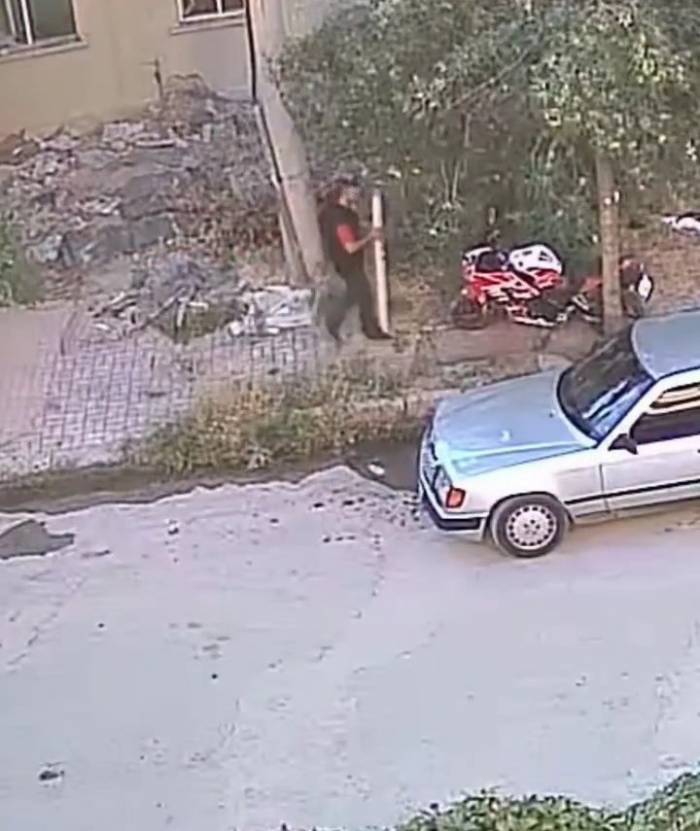 Ağaca Bağlı Motosikleti Çalmaya Çalışan Acemi Hırsız, Başarılı Olamadı