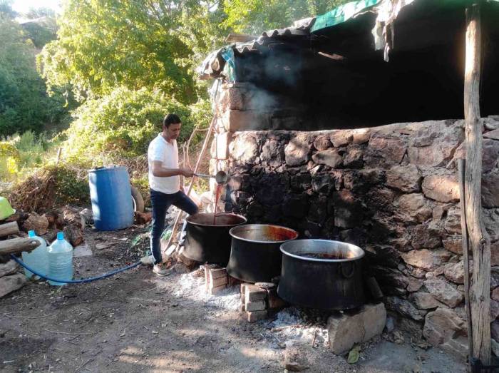 Batman’da Üzüm Hasadıyla Birlikte Pekmez Kazanları Kaynamaya Başladı