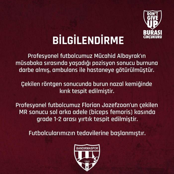 Bandırmaspor’da İki Futbolcu Sakatlandı