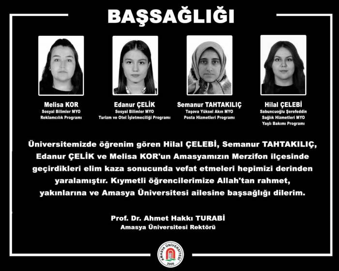 Amasya Üniversitesi Otobüs Kazasında 4 Öğrencisini Kaybetti