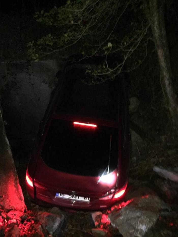 Kayganlaşan Yolda Otomobil, Kontrolden Çıkarak Şarampole Devrildi
