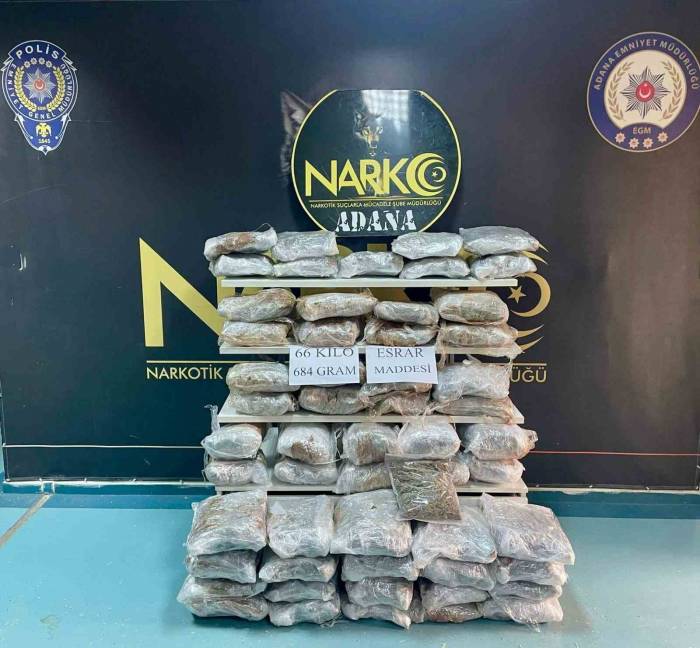 Narkotik Polisleri Saman Yüklü Çuvalların İçerisine Gizlenmiş 66 Kilogram Esrar Ele Geçirdi