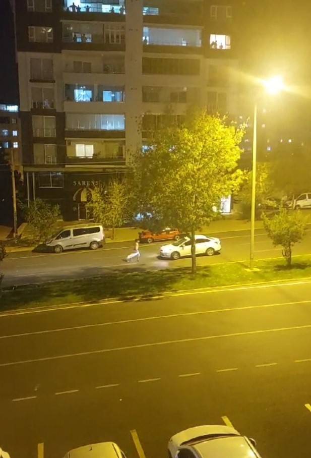 Hem Arabalara Saldırdı Hem De Trafiği Tehlikeye Soktu
